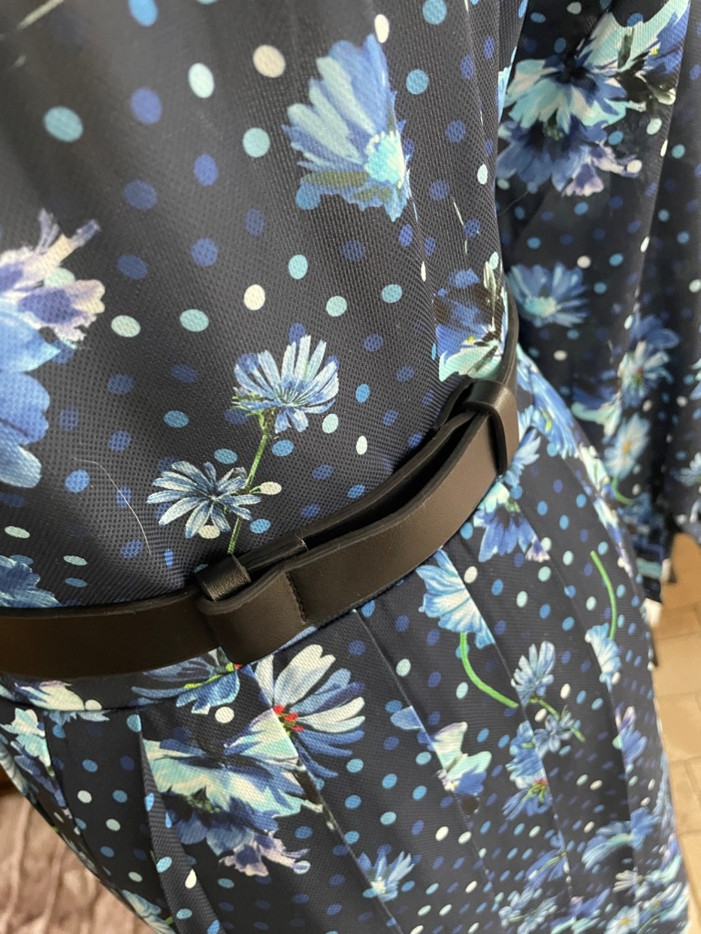 Gracia Navy Floral Tie-Neck Long Sleeve Dress Belt Spring Tea Party Large - Picture 11 of 14